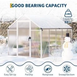 6x10 FT Greenhouse, Easy Assembly Aluminum Polycarbonate Greenhouses For Outdoors With Roof Vent And Ground Nails -House Beautiful GUEST 2930cdf6 62f4 4b70 bee5 0b7d74deaf06