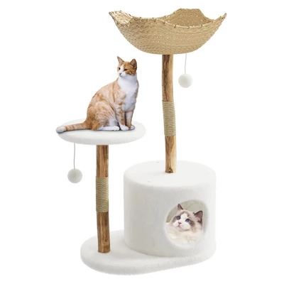 Modern Cat Tree With Natural Solid Wood Scratching Post, 110cm Multi-Layer Cats Tower 9 Modern Cat Tree With Natural Solid Wood Scratching Post, 110cm Multi-Layer Cats Tower - Image 7