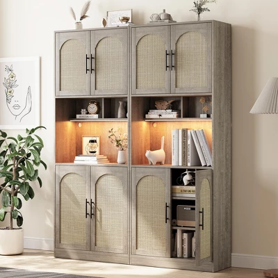 Kitchen Pantry Cabinet With RGB Light, Tall Kitchen Hutch Bar Cabinet With Microwave Stand, Farmhouse Large Wood Storage Cabinet With Barn Doors 5 Kitchen Pantry Cabinet With RGB Light, Tall Kitchen Hutch Bar Cabinet With Microwave Stand, Farmhouse Large Wood Storage Cabinet With Barn Doors - Image 3