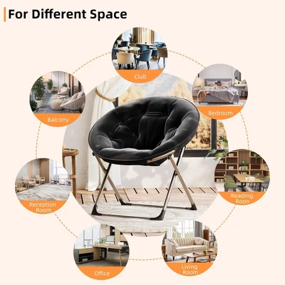 JojokaFolding Saucer Chair, Portable Soft Moon Chair With Folding Metal Frame, Faux Fur XL Circle Chair For Small Spaces, Living Room, Bedroom, 3 JojokaFolding Saucer Chair, Portable Soft Moon Chair With Folding Metal Frame, Faux Fur XL Circle Chair For Small Spaces, Living Room, Bedroom,
