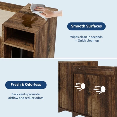 Modern Cat Litter Box Enclosure Furniture - Hidden Cabinet W/Storage, Dog-Proof Design & Double Doors, 33.9" Wooden End Table/Washroom 6 Modern Cat Litter Box Enclosure Furniture - Hidden Cabinet W/Storage, Dog-Proof Design & Double Doors, 33.9" Wooden End Table/Washroom - Image 4