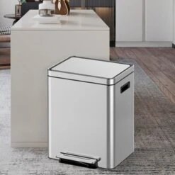 Dual Trash Can, Rectangular Waste Basket With Metal Lid & Step Foot Pedal -House Beautiful GUEST 2a57233f 9782 49c9 89f0 3ce58eb93291