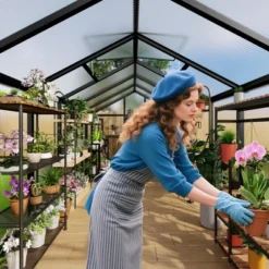 8x12FT Aluminum Greenhouse With Roof Vent Ground Nails Lockable Push Door Large Walk-in Green House For Outside Garden Backyard Patio Lawn -House Beautiful GUEST 2acae93e 17eb 4f90 9cdc 56d60e64085e