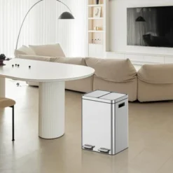 Dual Compartment Stainless Steel Trash Can With Soft-Close Lid - Hands-Free Foot Pedal Operated Kitchen Waste Bin -House Beautiful GUEST 2b57b1fc e903 44e1 be03 0e7d12079c4c 1