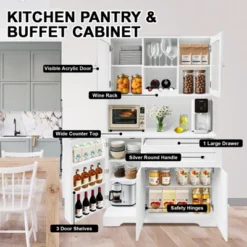 Kitchen Pantry Storage Cabinet, Modern Tall Buffet With Microwave Stand & Hutch,Freestanding Coffee Bar Cabinet With 14 Shelves And Drawer 14 Kitchen Pantry Storage Cabinet, Modern Tall Buffet With Microwave Stand & Hutch,Freestanding Coffee Bar Cabinet With 14 Shelves And Drawer -House Beautiful GUEST 2b5db25b f775 423e 97b3 28af431919f4