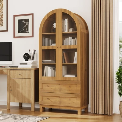 71" Tall Arched Cabinet, Kitchen Pantry Cabinet With Drawer, Glass Door And Adjustable Shelves, Modern Kitchen Storage Cabinet Cupboard 8 71" Tall Arched Cabinet, Kitchen Pantry Cabinet With Drawer, Glass Door And Adjustable Shelves, Modern Kitchen Storage Cabinet Cupboard - Image 6