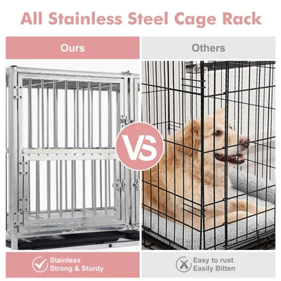 48 Inch Heavy Duty Dog Crate - Stainless Steel Kennel With Wheels, Double Door & Small Door Design, Removable Tray & Sturdy Locks, Silver 5 48 Inch Heavy Duty Dog Crate - Stainless Steel Kennel With Wheels, Double Door & Small Door Design, Removable Tray & Sturdy Locks, Silver - Image 3