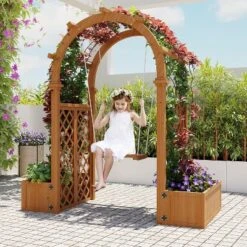 Garden Arbor With Planter Boxes And Swing Outdoor Arch Trellis With Pergola For Climbing Plants -House Beautiful GUEST 2c05d446 10d2 4ab6 aa01 72bf1ebd9fbd