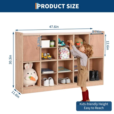 Cubby Tray Storage Cabinet With 2 Doors, Storage Organizer Cubes With 2 Anti-Flip Fittings, 4 Castors And 2 Boxes 8 Cubby Tray Storage Cabinet With 2 Doors, Storage Organizer Cubes With 2 Anti-Flip Fittings, 4 Castors And 2 Boxes - Image 6