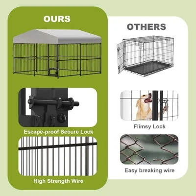 4X4x6FT Large Outdoor Dog Kennel, Heavy Duty Metal Dog Cage With Waterproof Roof, Rotating Feeding Bowl And Lock, For All Dog Breeds 7 4X4x6FT Large Outdoor Dog Kennel, Heavy Duty Metal Dog Cage With Waterproof Roof, Rotating Feeding Bowl And Lock, For All Dog Breeds - Image 5