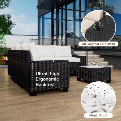 Jojoka 6 Pieces Outdoor Patio Sectional Furniture PE Rattan Sofa Set, All Weather Wicker Modular Patio Conversation Couch Sets With Coffee Table 4 Jojoka 6 Pieces Outdoor Patio Sectional Furniture PE Rattan Sofa Set, All Weather Wicker Modular Patio Conversation Couch Sets With Coffee Table - Image 2