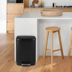 12 Liter 3.2 Gallon Stainless Steel Trash Can, Soft Close Lid, Child Proof Step On Pedal, Black For Kitchen & Home