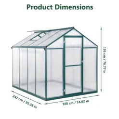 6 X 8FT Polycarbonate Walk-In Greenhouse With Lockable Doors Adjustable Vent Window Heavy Duty Aluminum Frame Outdoor Garden 12 6 X 8FT Polycarbonate Walk-In Greenhouse With Lockable Doors Adjustable Vent Window Heavy Duty Aluminum Frame Outdoor Garden -House Beautiful GUEST 2d94257d 2744 4174 b505 733a2d446e2e