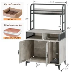 Cat Litter Box Enclosure With Shelves, Hidden Litter Box Cabinet With Open Compartment And Top Shelf