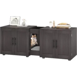 Double Cage Cat Litter Box Enclosure Furniture – Hidden Wooden Enclosed House For 2 Cats, 55" L X 17.7" W X 22.5" H – Discreet Odor-Control Design -House Beautiful GUEST 2dbe66b4 277a 491c a35c a067c5cf85ed