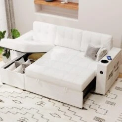 84" L-Shaped Sleeper Sofa Bed With Pull-Out Mattress, Modern Sectional Couch W/Dual Storage Armrests -House Beautiful GUEST 2e14754f d5fe 4332 841b c8896e5defd5