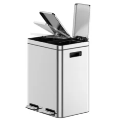 Dual Compartment Stainless Steel Trash Can With Soft-Close Lid - Hands-Free Foot Pedal Operated Kitchen Waste Bin -House Beautiful GUEST 2ea65c78 94a0 431b 8daa c1d45c9edcf1 1