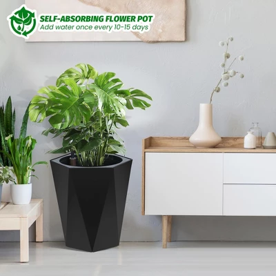 23 Inch Tall Outdoor Planters Set Of 2, Self Watering Pots For Indoor Plants With Water Level Monitor & Drainage Hole & Wheels,Black 3 23 Inch Tall Outdoor Planters Set Of 2, Self Watering Pots For Indoor Plants With Water Level Monitor & Drainage Hole & Wheels,Black