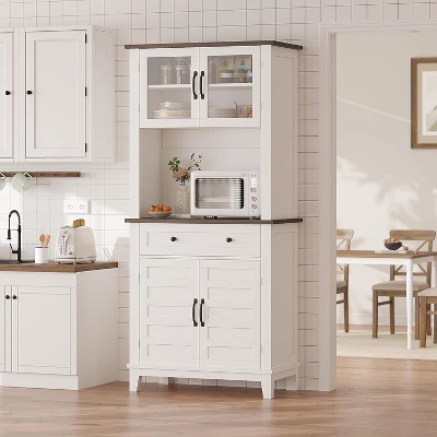 72" Pantry Cabinet With Storage Drawers,Tall Kitchen Pantry Storage Cabinet With 2 Glass Doors 8 72" Pantry Cabinet With Storage Drawers,Tall Kitchen Pantry Storage Cabinet With 2 Glass Doors - Image 6