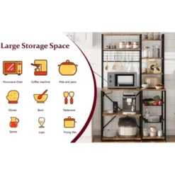 Bakers Rack With Power Outlet, 7-Tier Microwave Stand With Wire Basket, Coffee Bar With 4 S-Shaped Hooks 17 Bakers Rack With Power Outlet, 7-Tier Microwave Stand With Wire Basket, Coffee Bar With 4 S-Shaped Hooks -House Beautiful GUEST 2fa29a21 7a92 4ba8 b601 c81268980dbd