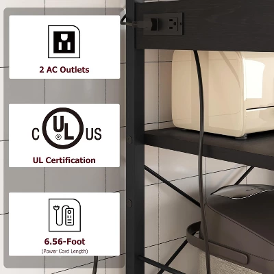 6-Tier Retro Bakers Rack With Power Outlet - Large Freestanding Kitchen Microwave Stand, Open Storage Shelves & Wire Basket, Utility Storage Shelf 8 6-Tier Retro Bakers Rack With Power Outlet - Large Freestanding Kitchen Microwave Stand, Open Storage Shelves & Wire Basket, Utility Storage Shelf - Image 6
