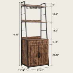 Bakers Rack With Drawer 70.8" Standing Baker Racks With Cabinet Microwave Stand Tall Bar