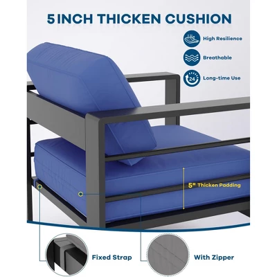 4-Piece Outdoor Patio Sofa Set With Aluminum Frame, Removable Cushions And Coffee Table For Backyard And Porch 4 4-Piece Outdoor Patio Sofa Set With Aluminum Frame, Removable Cushions And Coffee Table For Backyard And Porch - Image 2