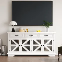 63" Buffet Cabinet, Coffee Bar Cabinet With 3 Drawers, Adjustable Shelves, Charging Station And 4 Mesh Barn Doors, Sideboard Storage Buffet Table 15 63" Buffet Cabinet, Coffee Bar Cabinet With 3 Drawers, Adjustable Shelves, Charging Station And 4 Mesh Barn Doors, Sideboard Storage Buffet Table -House Beautiful GUEST 2fca9f45 6559 444f 84aa 6c4f3371ece1