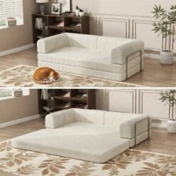 Convertible Corduroy Sleeper Sofa Bed, 3-Seater Folding Futon Couch With Fixed Frame, King Size Fold Out Floor Sofa, No Assembly Couch 18 Convertible Corduroy Sleeper Sofa Bed, 3-Seater Folding Futon Couch With Fixed Frame, King Size Fold Out Floor Sofa, No Assembly Couch -House Beautiful GUEST 2fd3b7ad 090d 41f0 b639 1e61dade9b48