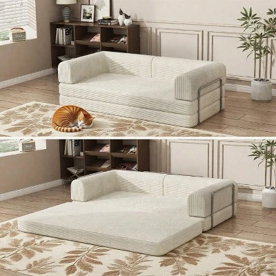 Convertible Corduroy Sleeper Sofa Bed, 3-Seater Folding Futon Couch With Fixed Frame, King Size Fold Out Floor Sofa, No Assembly Couch 9 Convertible Corduroy Sleeper Sofa Bed, 3-Seater Folding Futon Couch With Fixed Frame, King Size Fold Out Floor Sofa, No Assembly Couch - Image 7