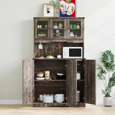 71” Farmhouse Pantry Cabinet - Kitchen Hutch With Charging Station & Adjustable Shelves, Dining Room Sideboard With Countertop 9 71” Farmhouse Pantry Cabinet - Kitchen Hutch With Charging Station & Adjustable Shelves, Dining Room Sideboard With Countertop - Image 7