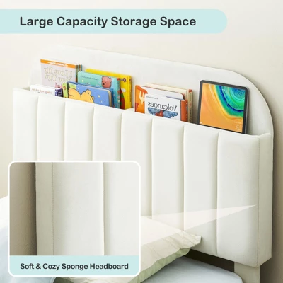 Twin/Twin XL/Full Bed Frames, Velvet Upholstered Platform Bed Frames With Bookcase Headboard, Kids Bed For Girls, Heavy Duty Steel Support Legs 8 Twin/Twin XL/Full Bed Frames, Velvet Upholstered Platform Bed Frames With Bookcase Headboard, Kids Bed For Girls, Heavy Duty Steel Support Legs - Image 6