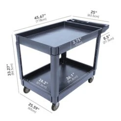 Service Cart 2-Shelf – 500 LBS Heavy Duty Rolling Utility Cart With Wheels And Two Trays, 45" X 25", Grey