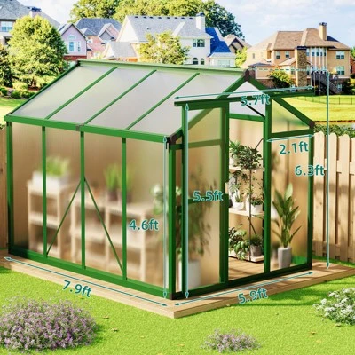 6x8 FT Large Aluminum Greenhouses Heavy Duty Polycarbonate Walk-in Green Houses With Roof Vent For Winter Garden 4 6x8 FT Large Aluminum Greenhouses Heavy Duty Polycarbonate Walk-in Green Houses With Roof Vent For Winter Garden - Image 2