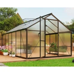 8x12FT Aluminum Greenhouse With Roof Vent Ground Nails Lockable Push Door Large Walk-in Green House For Outside Garden Backyard Patio Lawn -House Beautiful GUEST 313193d0 16ad 4381 b62d b25b6139bcd5