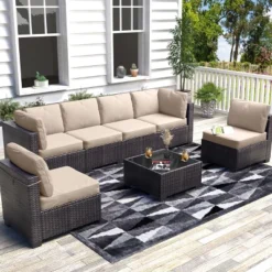 7-Piece Wicker Patio Sofa Set, Outdoor Sectional Couches With Coffee Table And Cushions For Garden And Porch 23 7-Piece Wicker Patio Sofa Set, Outdoor Sectional Couches With Coffee Table And Cushions For Garden And Porch -House Beautiful GUEST 31450b03 7278 4fac b54f 0c22c166077f