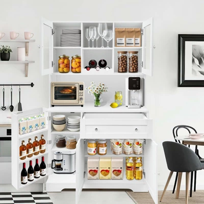 Kitchen Pantry Storage Cabinet, Modern Tall Buffet With Microwave Stand & Hutch,Freestanding Coffee Bar Cabinet With 14 Shelves And Drawer 6 Kitchen Pantry Storage Cabinet, Modern Tall Buffet With Microwave Stand & Hutch,Freestanding Coffee Bar Cabinet With 14 Shelves And Drawer - Image 4