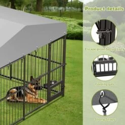 Large Outdoor Dog Kennel, 10x10FT Dog Kennel Outside With 2 Stainless Steel Bowl, Waterproof Cover, Iron Guardrails 13 Large Outdoor Dog Kennel, 10x10FT Dog Kennel Outside With 2 Stainless Steel Bowl, Waterproof Cover, Iron Guardrails -House Beautiful GUEST 3234382e 3f69 433e b14c 35082869f70d 1