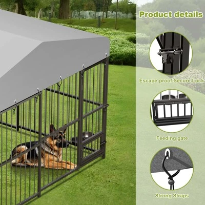4X4x6FT Large Outdoor Dog Kennel, Heavy Duty Metal Dog Cage With Waterproof Roof, Rotating Feeding Bowl And Lock, For All Dog Breeds 9 4X4x6FT Large Outdoor Dog Kennel, Heavy Duty Metal Dog Cage With Waterproof Roof, Rotating Feeding Bowl And Lock, For All Dog Breeds - Image 7