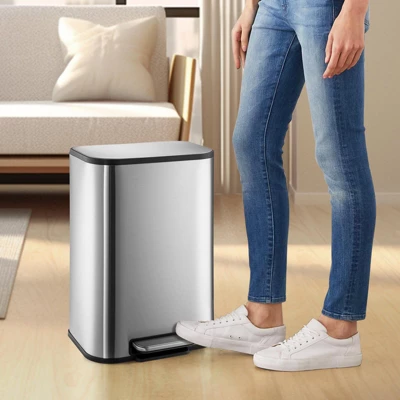 Small Trash Can With Lid, 3.2 Gallon Stainless Steel Garbage Can, Rectangular Step On Waste Bin With Foot Pedal & Inner Bucket 2 Small Trash Can With Lid, 3.2 Gallon Stainless Steel Garbage Can, Rectangular Step On Waste Bin With Foot Pedal & Inner Bucket