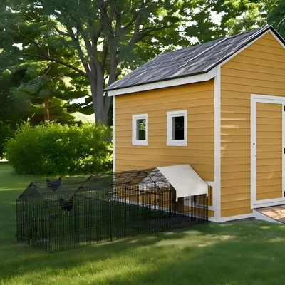 Large Metal Chicken Coop For 10 Chickens,Heavy Duty Reinforced Wire Mesh Run W/Waterproof & Anti-UV Cover,Secure Lock For Chickens/Ducks/Rabbit 7 Large Metal Chicken Coop For 10 Chickens,Heavy Duty Reinforced Wire Mesh Run W/Waterproof & Anti-UV Cover,Secure Lock For Chickens/Ducks/Rabbit - Image 5