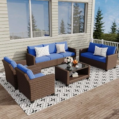 5-Piece Patio Furniture Set,PE Rattan Wicker Sectional Sofa Set With Coffee Table 10 5-Piece Patio Furniture Set,PE Rattan Wicker Sectional Sofa Set With Coffee Table - Image 8