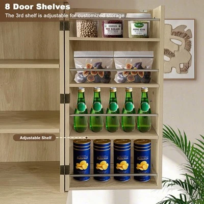 72'' Pantry Cabinet With Doors, Freestanding Tall Rattan Cabinet With 8 Door Shelves, Large Drawer 5 72'' Pantry Cabinet With Doors, Freestanding Tall Rattan Cabinet With 8 Door Shelves, Large Drawer - Image 3