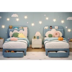 Kids Bed Frame,Twin Kids Bed Frame With Bookcase Headboard, Velvet Upholstered Platform Bed Frame With Under-Bed Drawer 13 Kids Bed Frame,Twin Kids Bed Frame With Bookcase Headboard, Velvet Upholstered Platform Bed Frame With Under-Bed Drawer -House Beautiful GUEST 3377164a 09d4 4181 b631 2a755413d72f