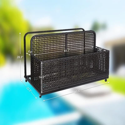 Outdoor Wicker Pool Float Storage, Rolling PE Rattan Caddy With Wheels, Poolside Organizer For Cushions, Noodles, Life Vests And Toys 3 Outdoor Wicker Pool Float Storage, Rolling PE Rattan Caddy With Wheels, Poolside Organizer For Cushions, Noodles, Life Vests And Toys