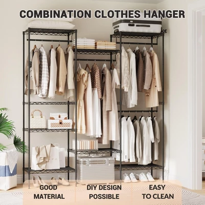 Heavy Duty Metal Clothing Rack, Freestanding Garment Organizer With 4 Hanging Rods And 8 Adjustable Shelves For Closet, Black 5 Heavy Duty Metal Clothing Rack, Freestanding Garment Organizer With 4 Hanging Rods And 8 Adjustable Shelves For Closet, Black - Image 3