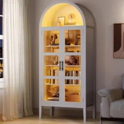 70" Tall Arched Kitchen Pantry Cabinet With LED Lights, Modern Wood Arched Bookshelf With Glass Doors & Adjustable Shelves 14 70" Tall Arched Kitchen Pantry Cabinet With LED Lights, Modern Wood Arched Bookshelf With Glass Doors & Adjustable Shelves -House Beautiful GUEST 349a7f41 0180 4323 88f6 c5d11e934052 1