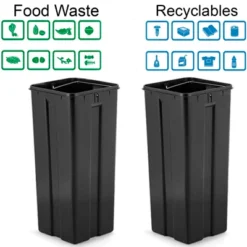 Dual Kitchen Trash Can, Stainless Steel Double Garbage Bin With 2 Compartment, Soft Close Lid, Step Pedal, Removable Buckets