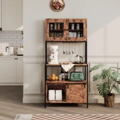 5 Tier Industrial Baker's Rack With Power Outlets, 63'' Tall Microwave Oven Stand With Cabinets & Open Shelves -House Beautiful GUEST 34ed1816 0c47 4770 ac50 df137aa86c08