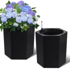 16" Tall Hexagonal Self-Watering Planters Set Of 2 With Water Level Monitor, Bottom Wheels & Drainage Hole – Indoor & Outdoor Plant Pots, Black 19 16" Tall Hexagonal Self-Watering Planters Set Of 2 With Water Level Monitor, Bottom Wheels & Drainage Hole – Indoor & Outdoor Plant Pots, Black -House Beautiful GUEST 34f104c7 06d9 4c4c 9a00 7e30d31f2ad3
